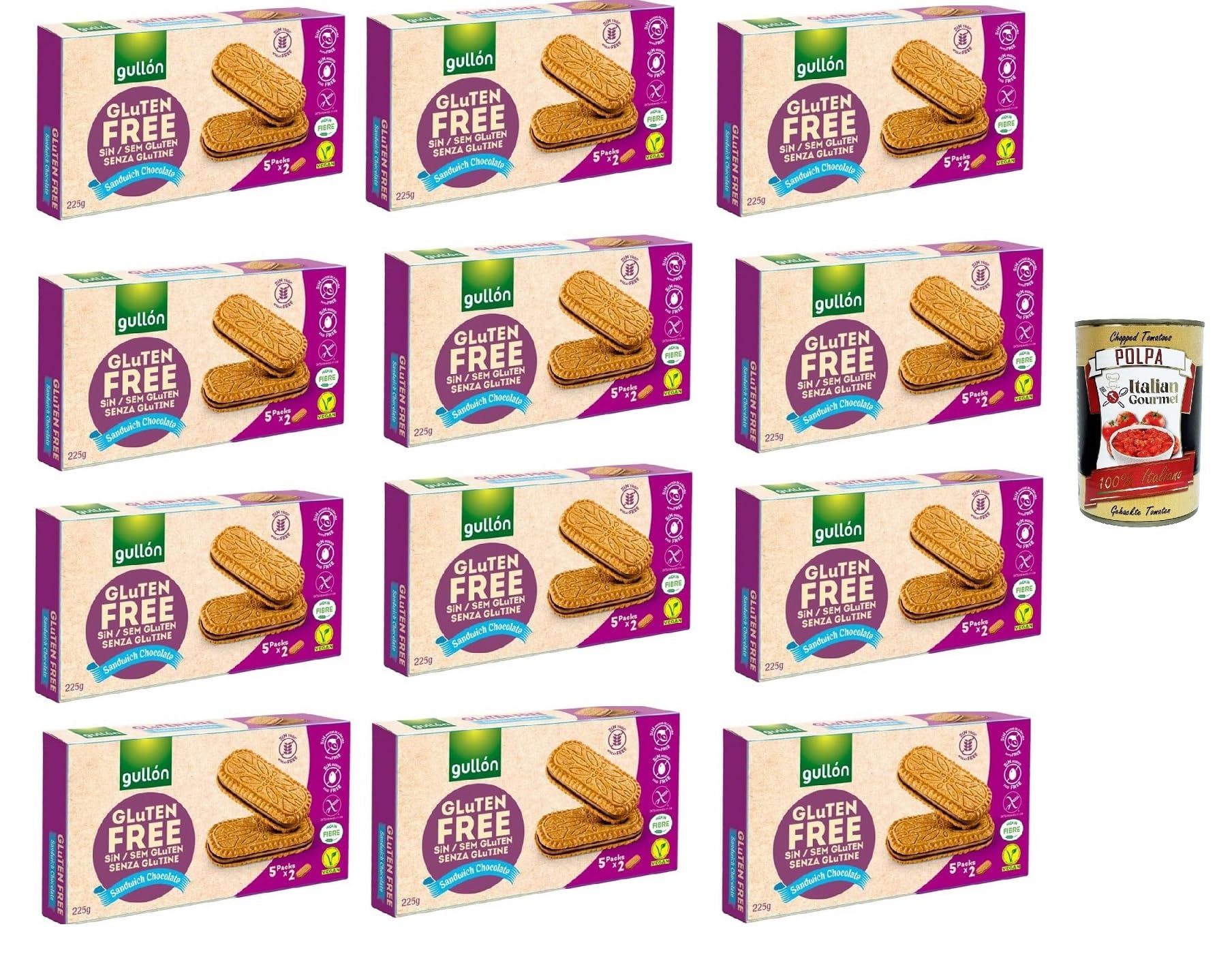 Italian Gourmet Bundle Glutenfreie Schoko-Sandwich-Kekse 12x 220g + Italian Gourmet Polpa Gratis – Gluten Free Kakao-Creme-Kekse, einzeln portionierte Snackpacks, Frühstück & Vorrat 2,64kg