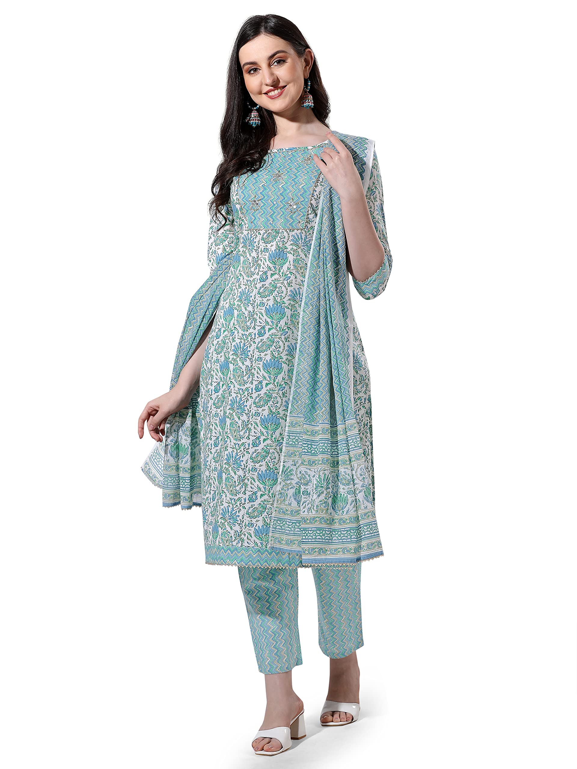 Pure Cotton Floral Printed Kurta Set with Dupatta | 3 Piece Straight Fit Kurta Pant Set | Ethnic Office Wear Salwar Suit for Women-image-36