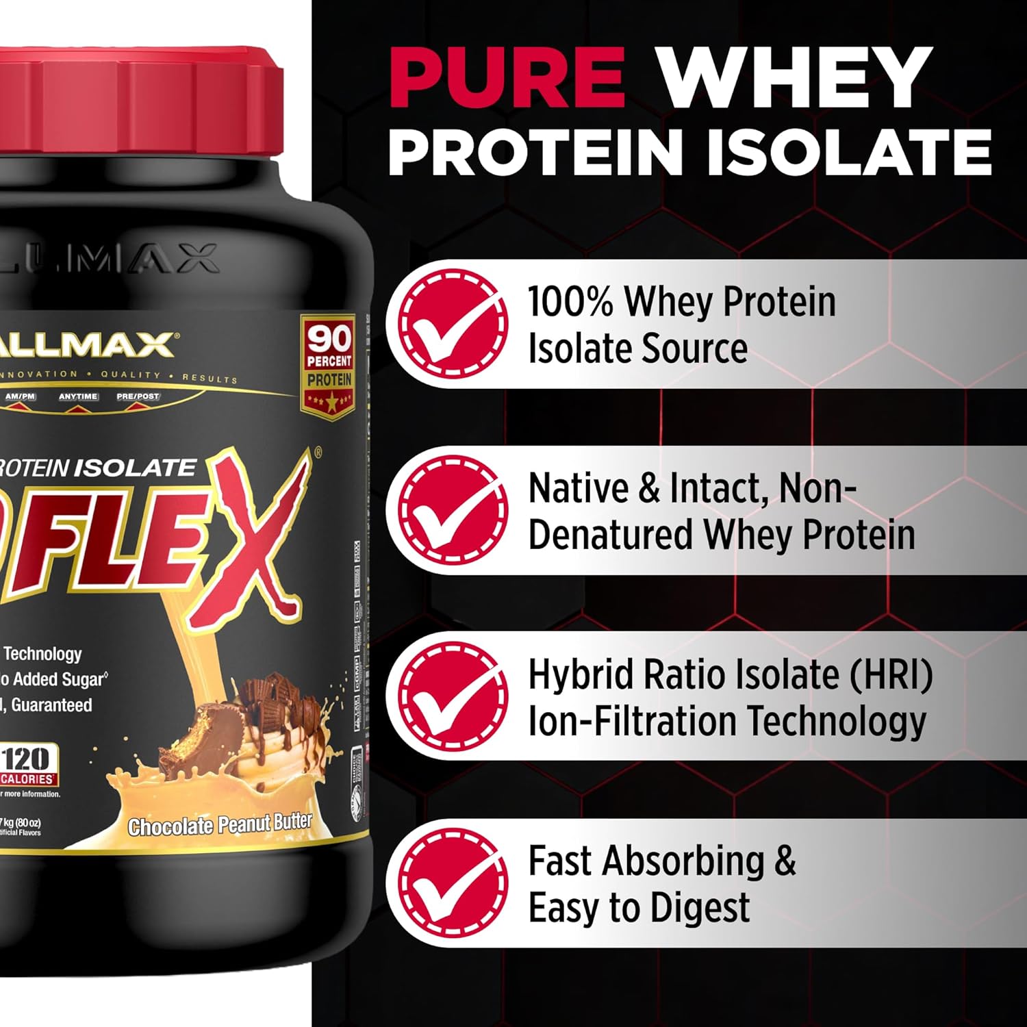 ALLMAX ISOFLEX Pure Whey Isolate Protein Powder - Gluten Free, Low Lactose, Sugar-Free - High-Protein, Clean, Keto-Friendly, Pre Post Workout Supplement, Women and Men | Chocolate Peanut Butter, 5lb - Image 3