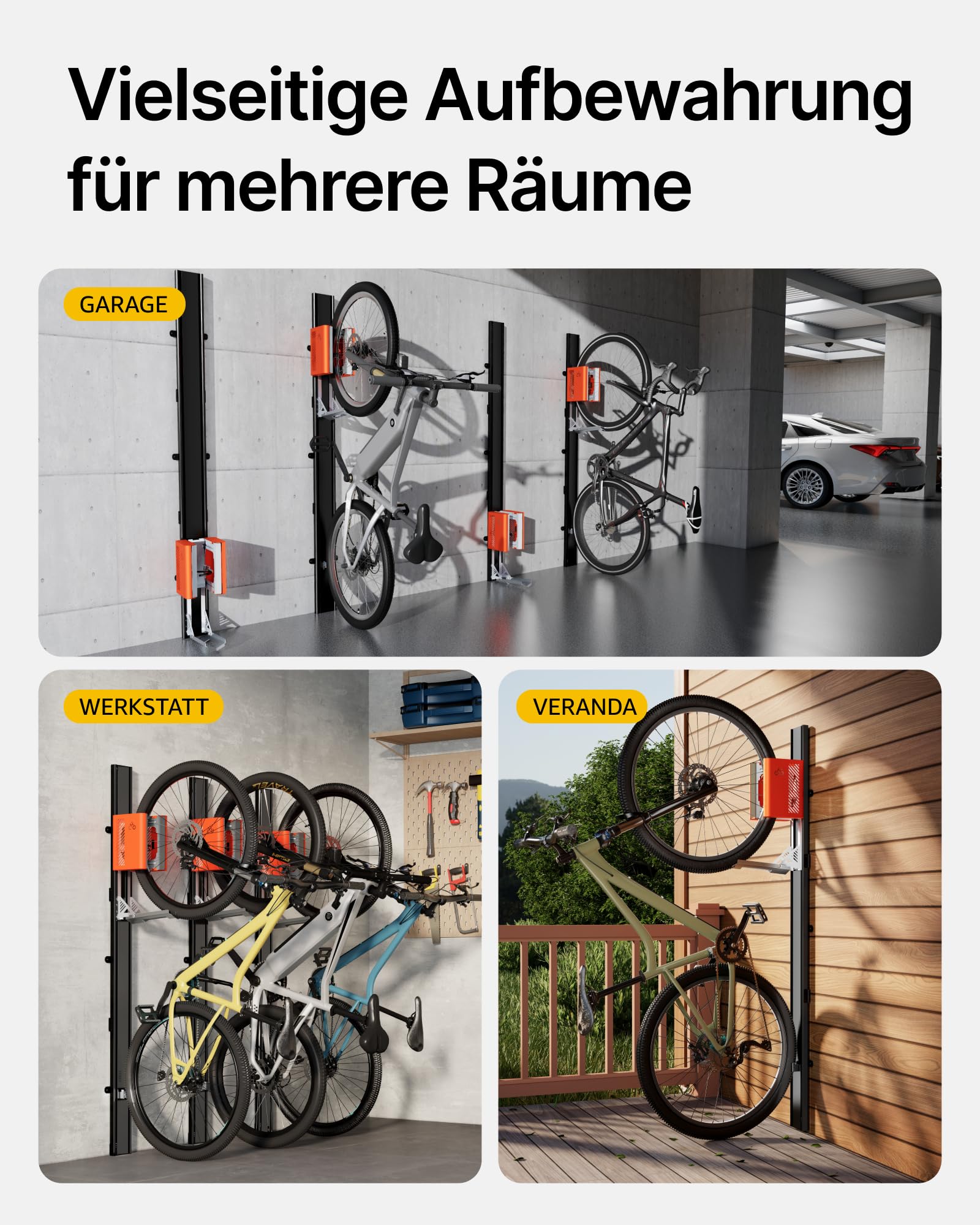 monTEK Automatischer Fahrradlift – Vertikaler Fahrradträger für schwere Fahrräder (bis 32 kg) – Einfache Montage, platzsparende Wandhalterung für Garage, Schuppen, Wohnung – Für 24-29" Reifen, E-Bikes