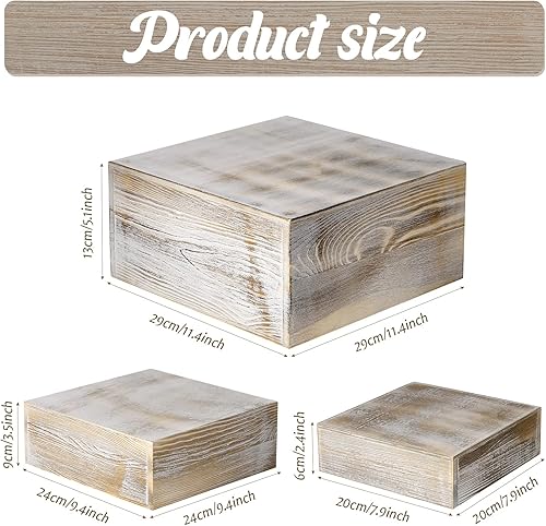 Miniatura 2 de Sieral Soporte cuadrado de madera encalada, 3 piezas, soporte para tartas estilo caja, para cupcakes, aperitivos, postres, rústico, soporte para
