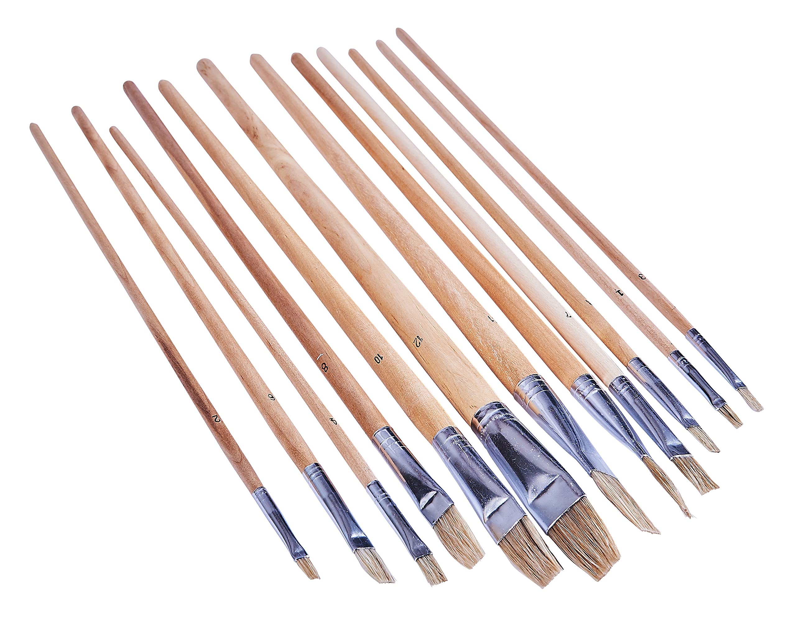 12pc Flat Tip Art Brush Set XL Craft Work Painter Artist Oil / Acrylic Paint