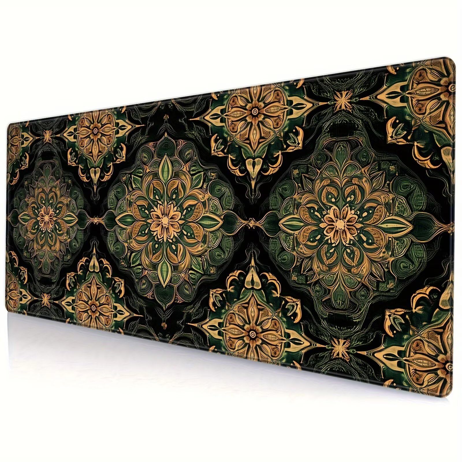 Tappetino Mouse da Gioco 1000x500x3mm, Mandala Verde Mouse Pad XXL ad Alta Precisione e Velocità, Base in Gomma Antiscivolo Ultra-Grip, Tappetino per Scrivania Tastiera e PC