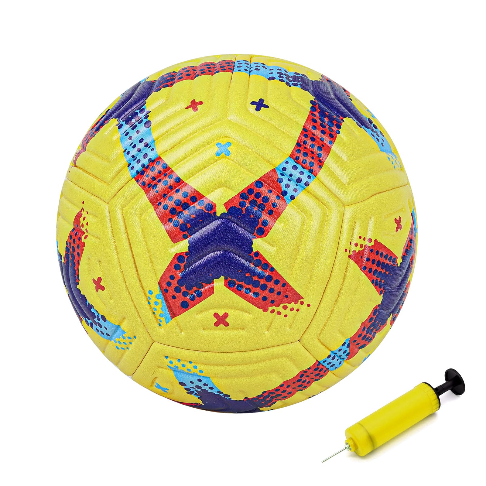 Linkidea Size 4 Thermally Bonded PU Leather Soccer Ball, Long Lasting Soccer Ball with Seamless Stitching, Training Soccer Ball for Turf, Grass Surfaces with Pump (Yellow)