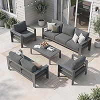 Solaste All-Weather Aluminum Patio Conversation Set, 7-Seat Oversized 27.5" Deep Seating, 3.2" Wide Armrests, 10" Cushions, Gray