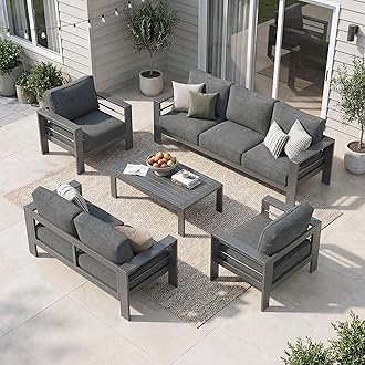 Solaste Aluminum Patio Furniture Set for All Weather, Oversized Metal Outdoor Furniture Set with 27.5" Deep Seating and 3.2" Wide Armrest, Outdoor Patio Conversation Sets with 10" Back Cushion, Gray