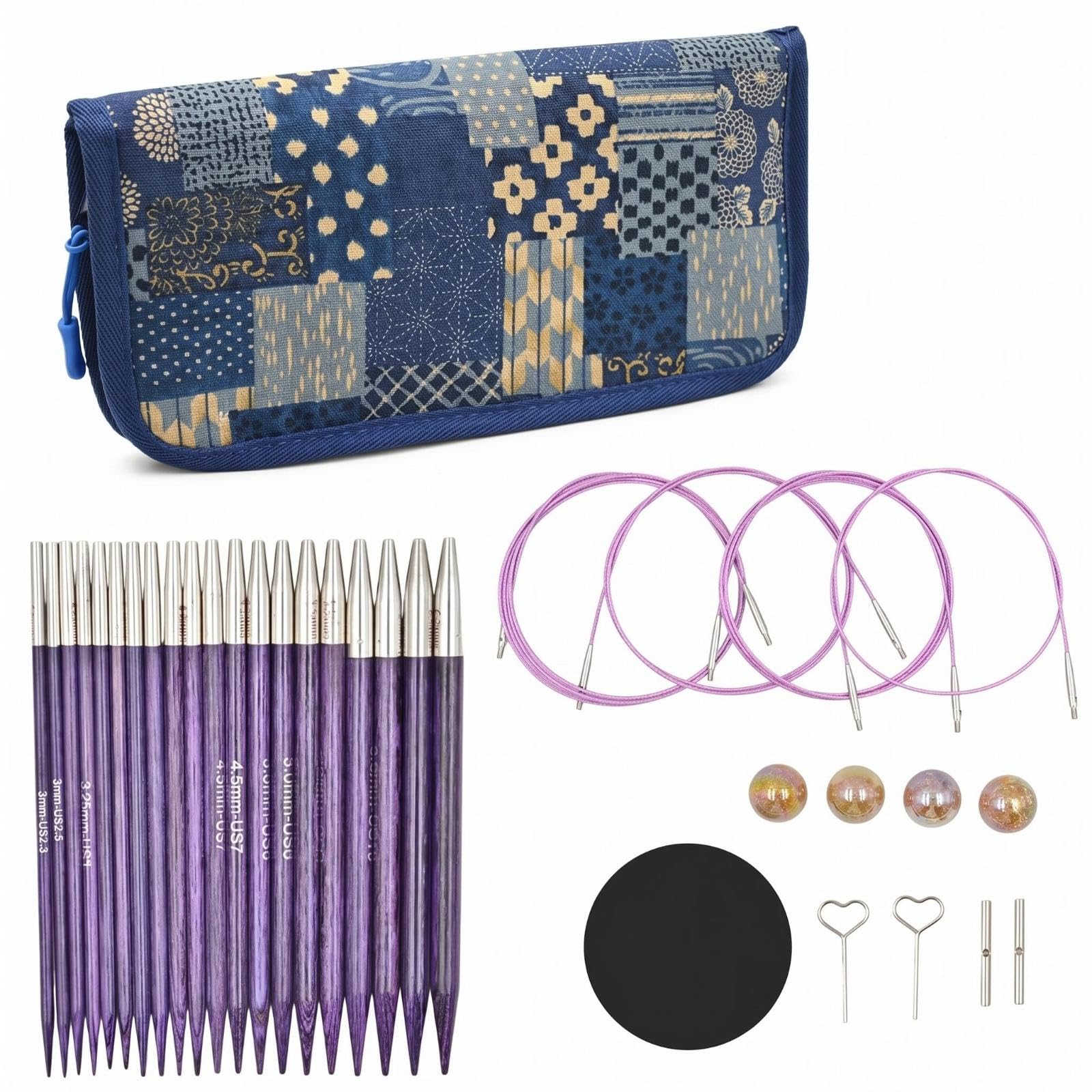 SNAPPSY Interchangeable Circular Knitting Patchwork Pattern Circular Knitting Pointer Set Flexible Cables Metal Pointer Tips-image-34