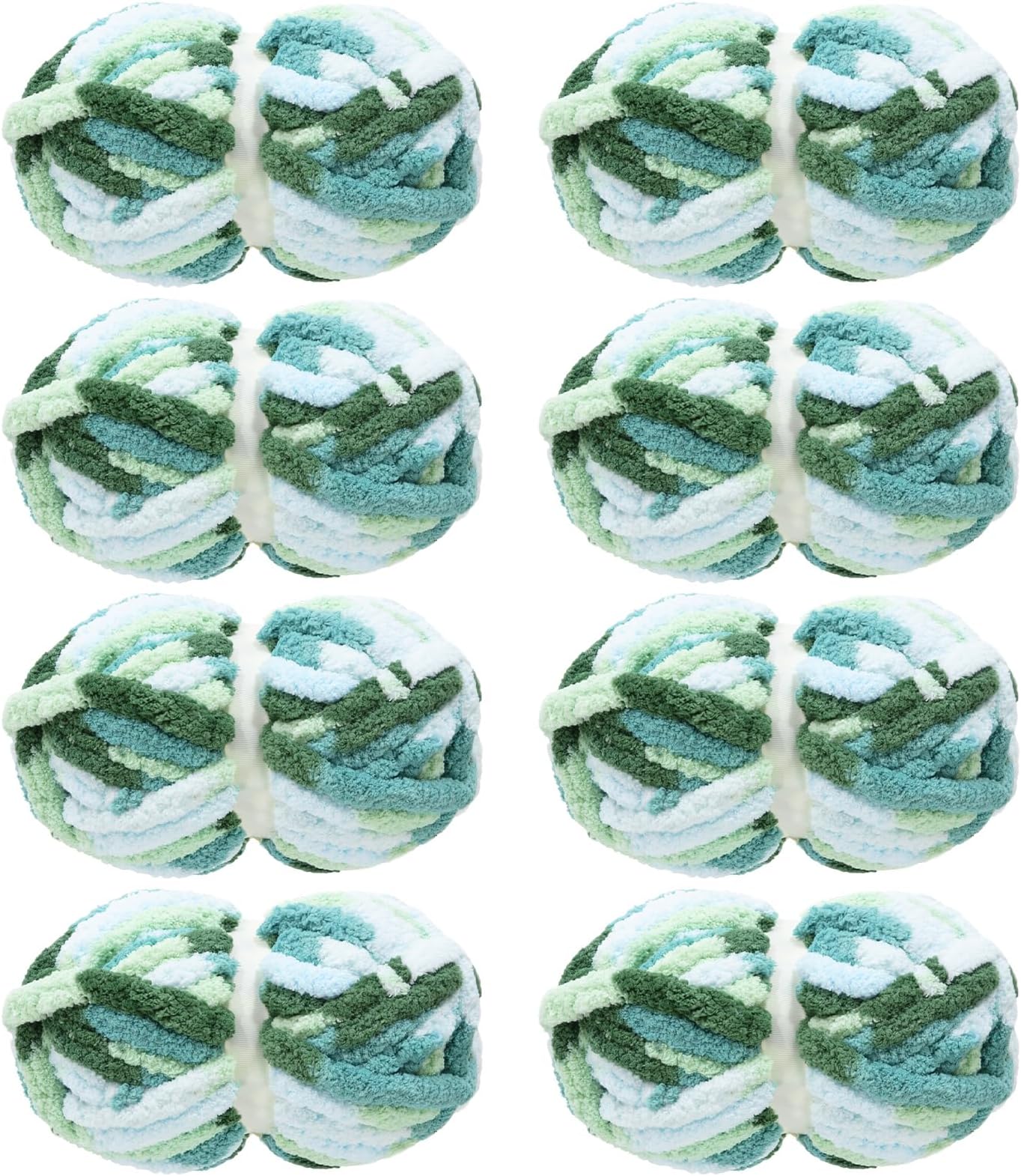 MABOZOO Tie Dye Chunky Yarn for Crocheting 8 Pack,White Fluffy Jumbo Chenille Yarn,Soft Plush Yarn Bulky,Giant Thick Fuzzy Yarn for Hand Knitting or Arm Knitting (31.7 yds,8 oz Each Skein)
