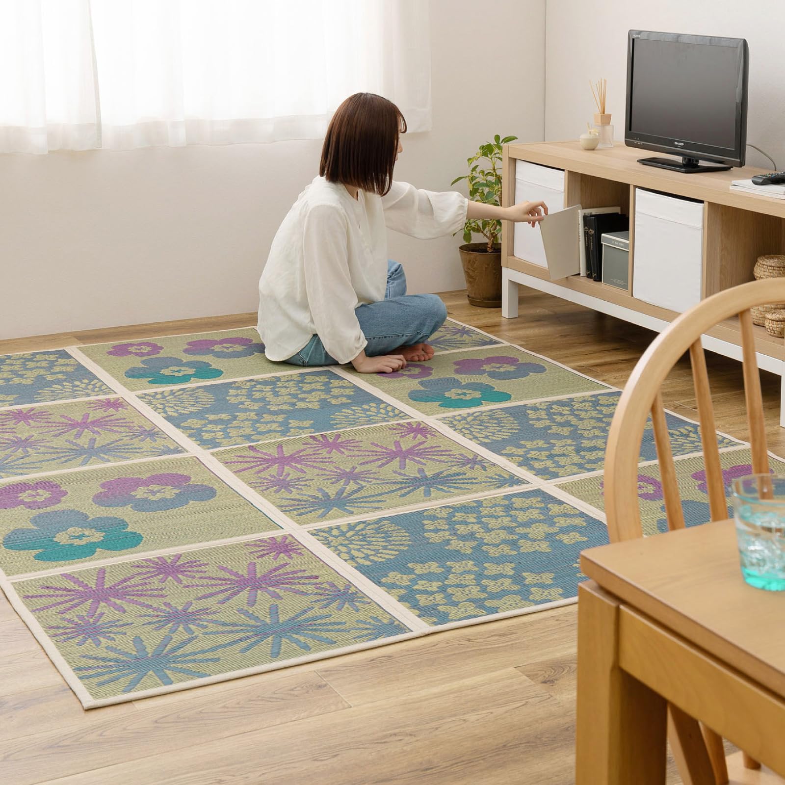 Amazon｜萩原 い草ラグ カーペット クッカグラス ブルー 約180×180cm 9