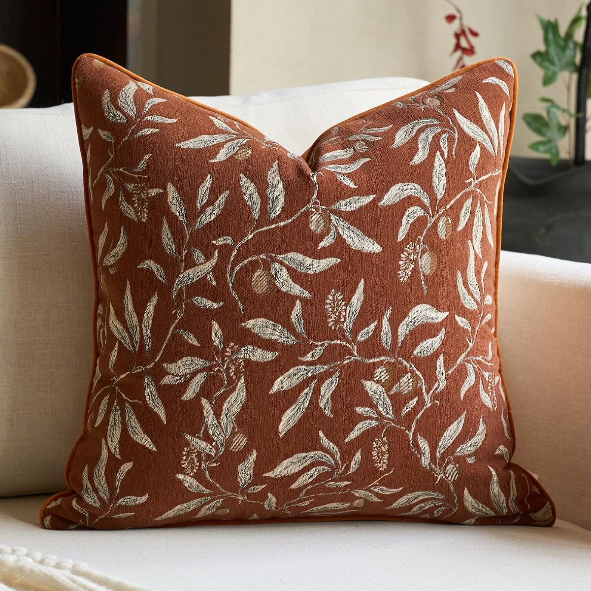 Orange Floral Throw Pillow Cover 20 x 20 Inch Sqaure Luxury Decorative Pillow Cover for Couch Living Room Bedroom