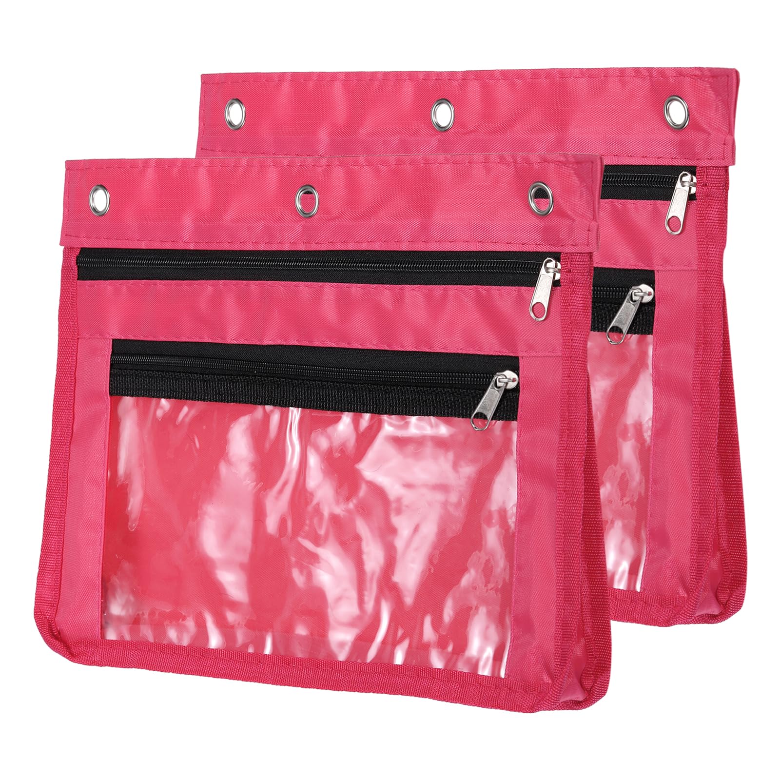 PATIKIL Expandable Pencil Pouch for 3 Rings Binder, 2 Pack Oxford Cloth Large Capacity Zipper Binder Pouch Pencil Case for Office Home, Rose Red