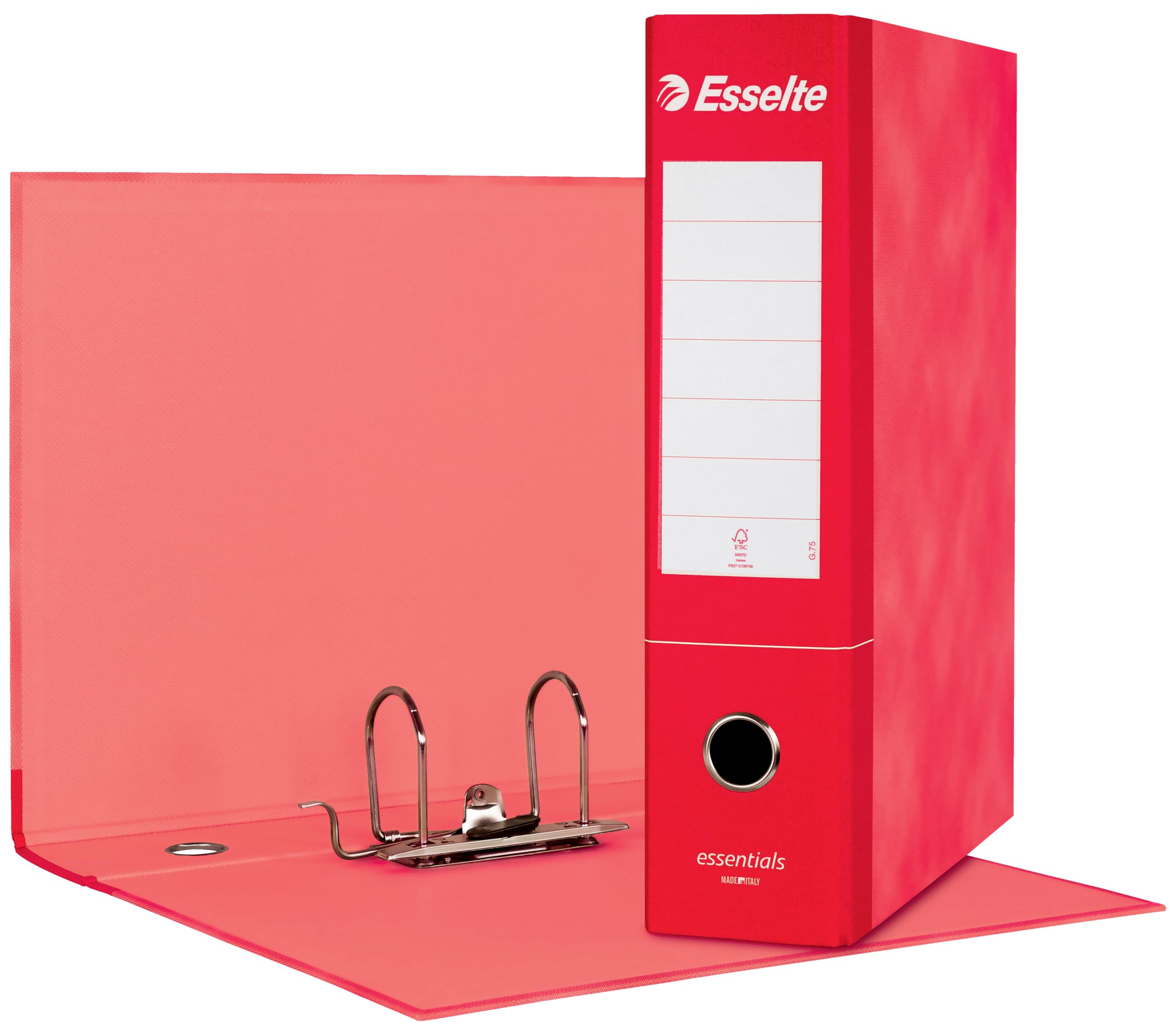 Esselte ESSENTIALS G75 Registratore con Custodia, con Meccanismo a Leva, in Formato Protocollo, 23x33cm, con Dorso da 8 cm, Rosso, Conf.da 6 pezzi, 390775160
