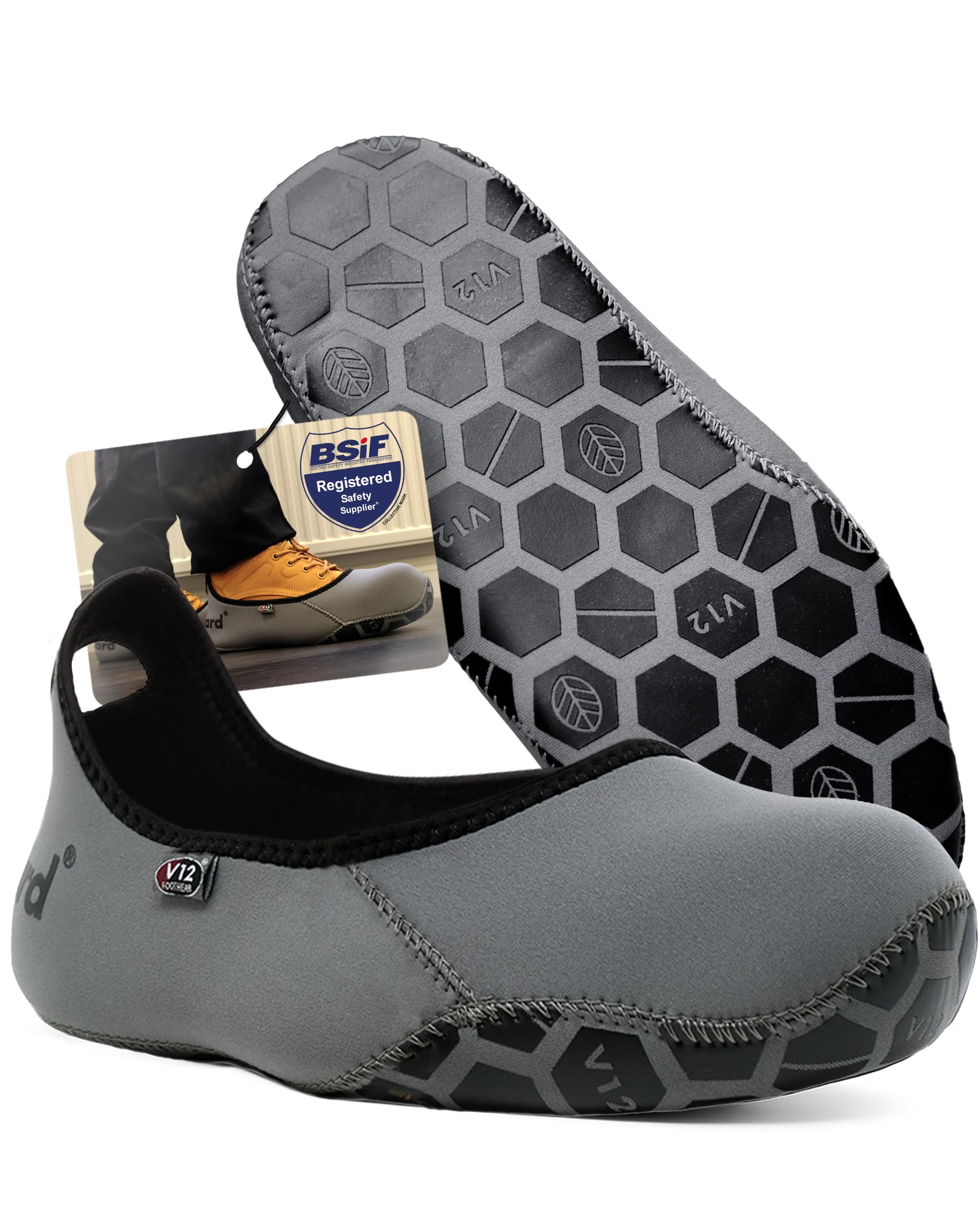 V12 MukGuard Reusable Overshoes – Washable, Slip-Resistant & Heavy-Duty Shoe Covers – Reusable Overshoes with Neoprene Upper & Rugged Grip Sole – Boot Cover for Work, DIY & Tradesmen - L (09/10)