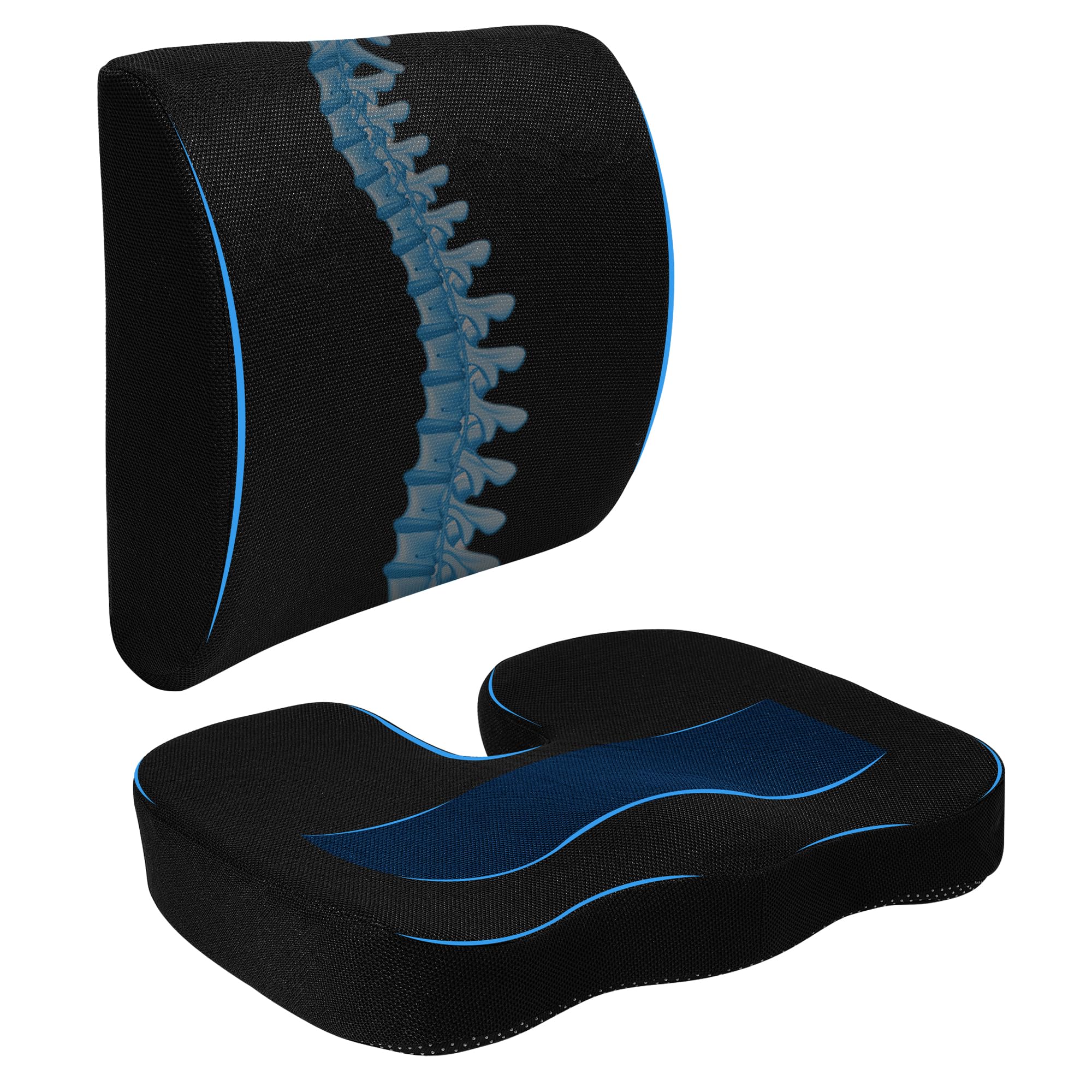 MORPAN Set, Cojín Silla Oficina y Cojín Lumbar Silla Oficina,para Coxis, de Espuma 100% viscoelástica con Correas Ajustables y Fundas Extras de Regalo. Ideal para largas Horas Sentado.