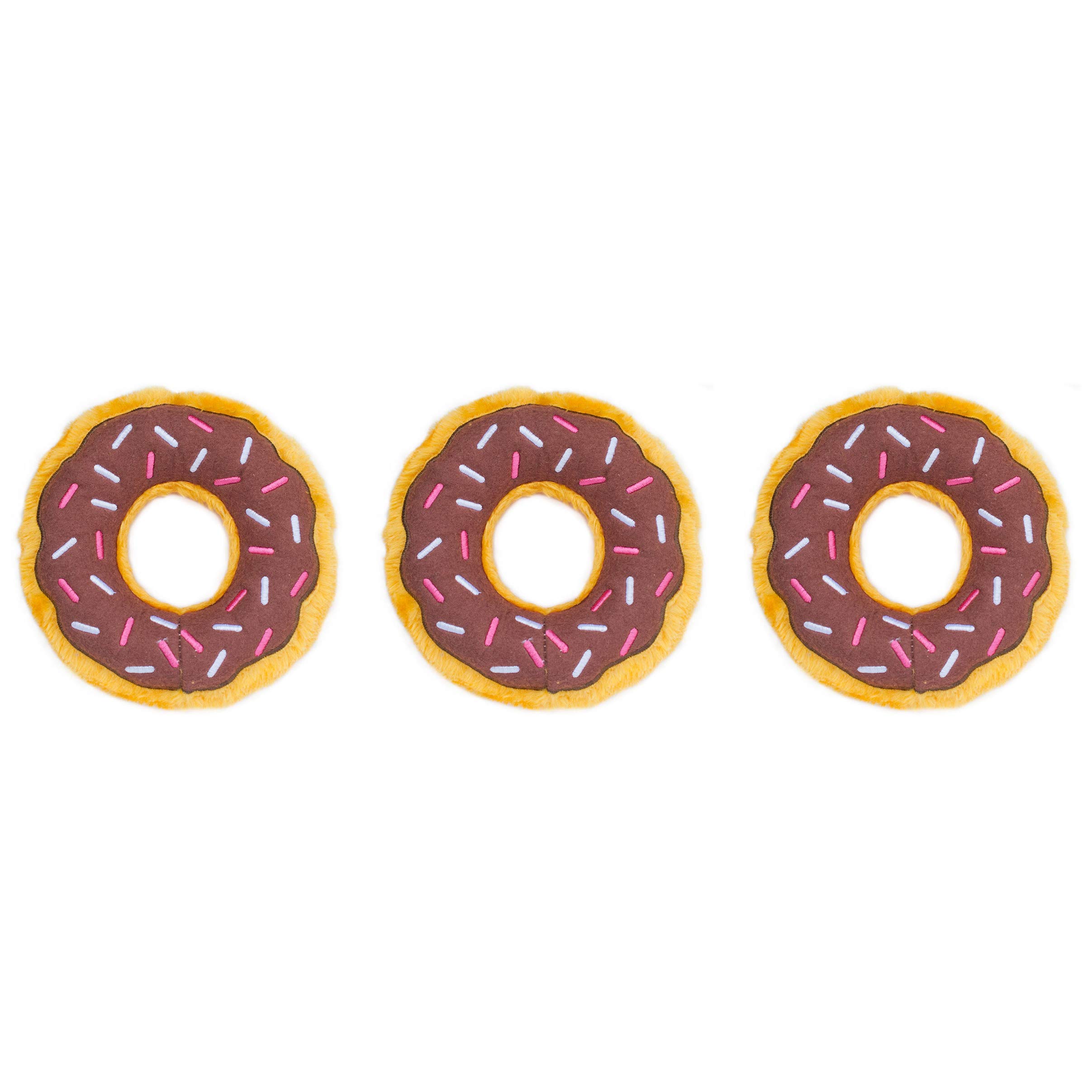 ZippyPaws - 3 Pack Food Miniz Refills for Hide and Seek Dog Toys, Plush Dog Puzzles and Colorful Squeaky Dog Toys, Chocolate Donutz