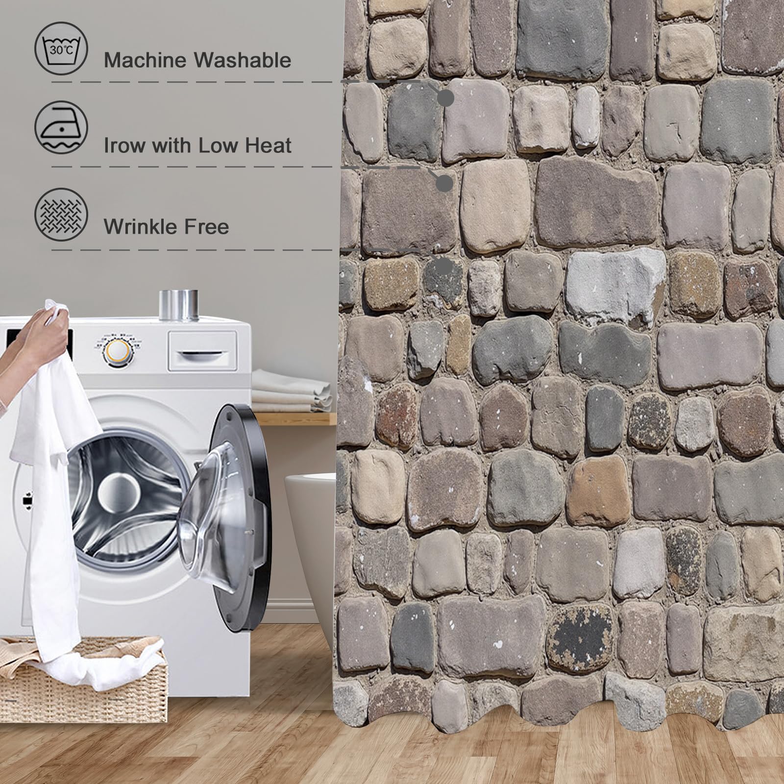 Rideau Douche, Rideau Baignoire Lavable en Machine Rideaux Douche Tissus Lavable Rideau De Baignoire Lavable pour Salle De Bain Domicile Baignoire Famille, Murs De Roche,