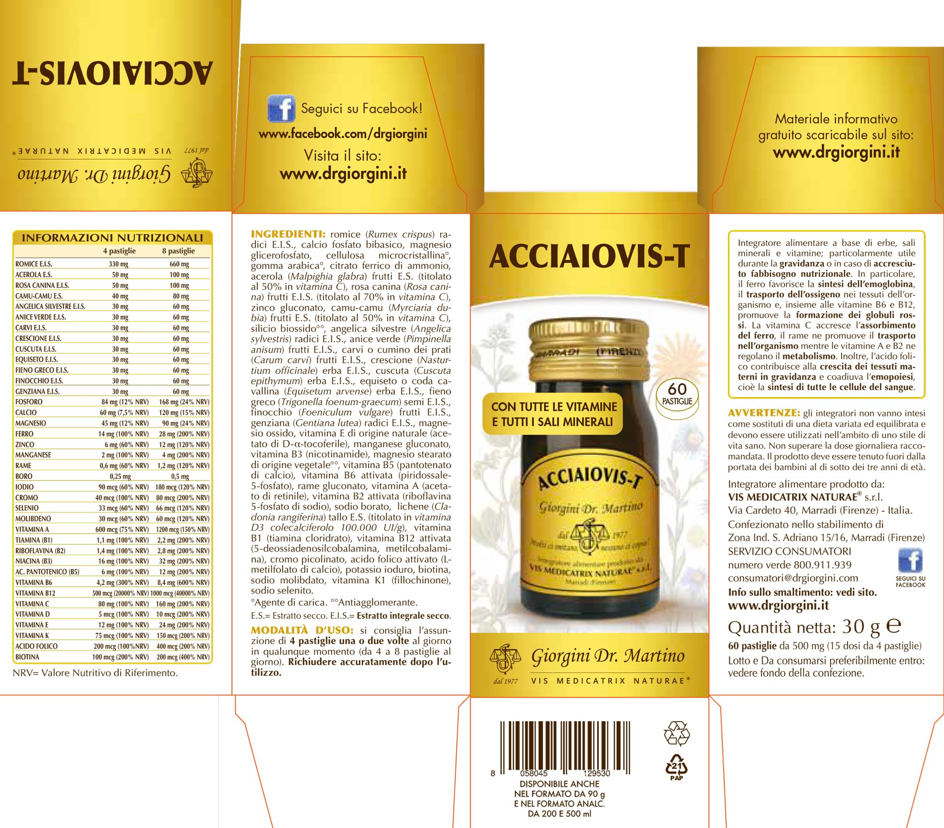ACCIAIOVIS-T pastiglie - 30 g (integratore di ferro, erbe, sali minerali e vitamine)
