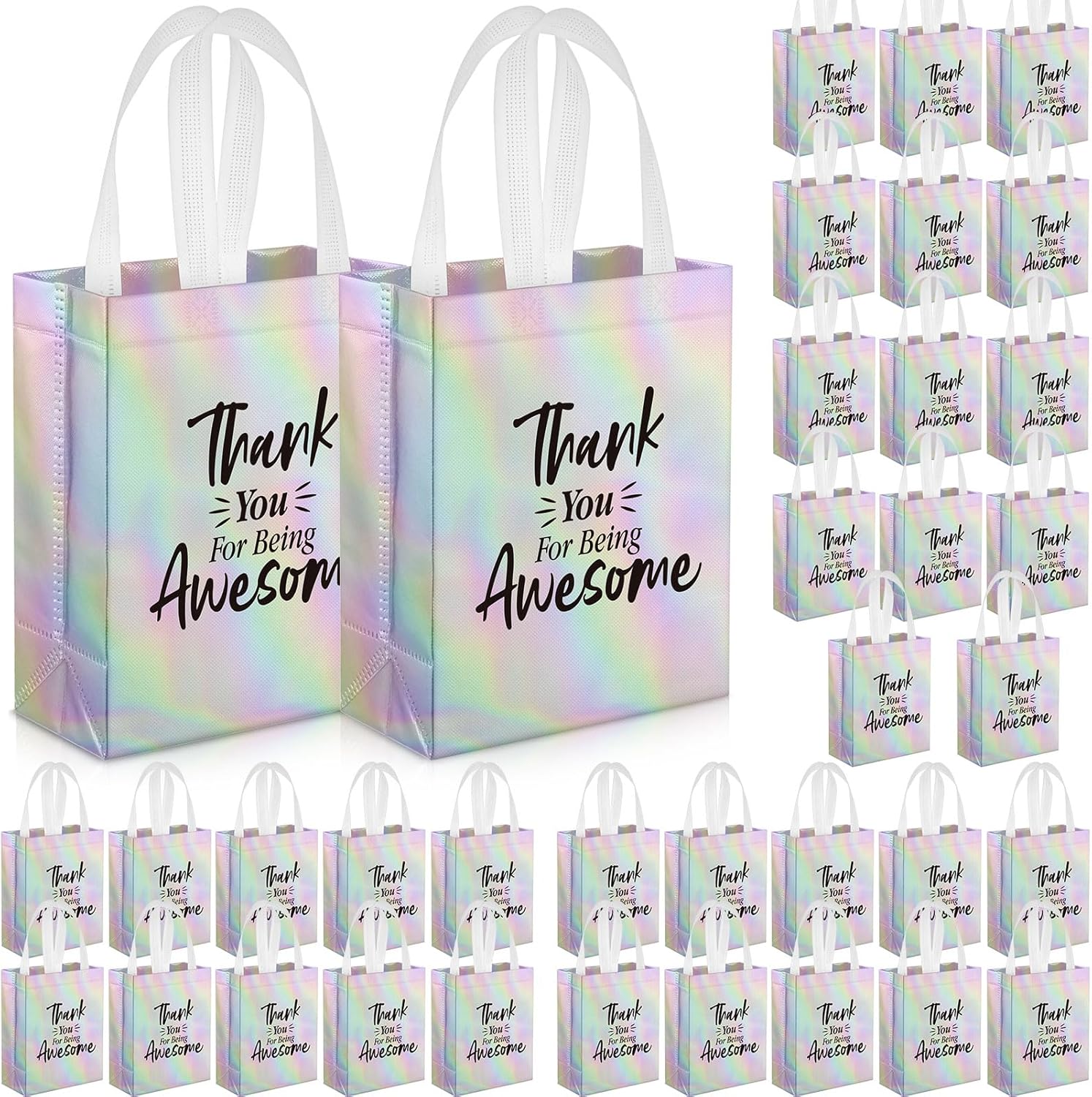 36 Pcs Thank You Reusable Gift Bags Employee Appreciation Gifts for Being Awesome Team Appreciation Gift for Teacher Student Coworker Secretary Assistant(Laser Silver, Awesome Style)