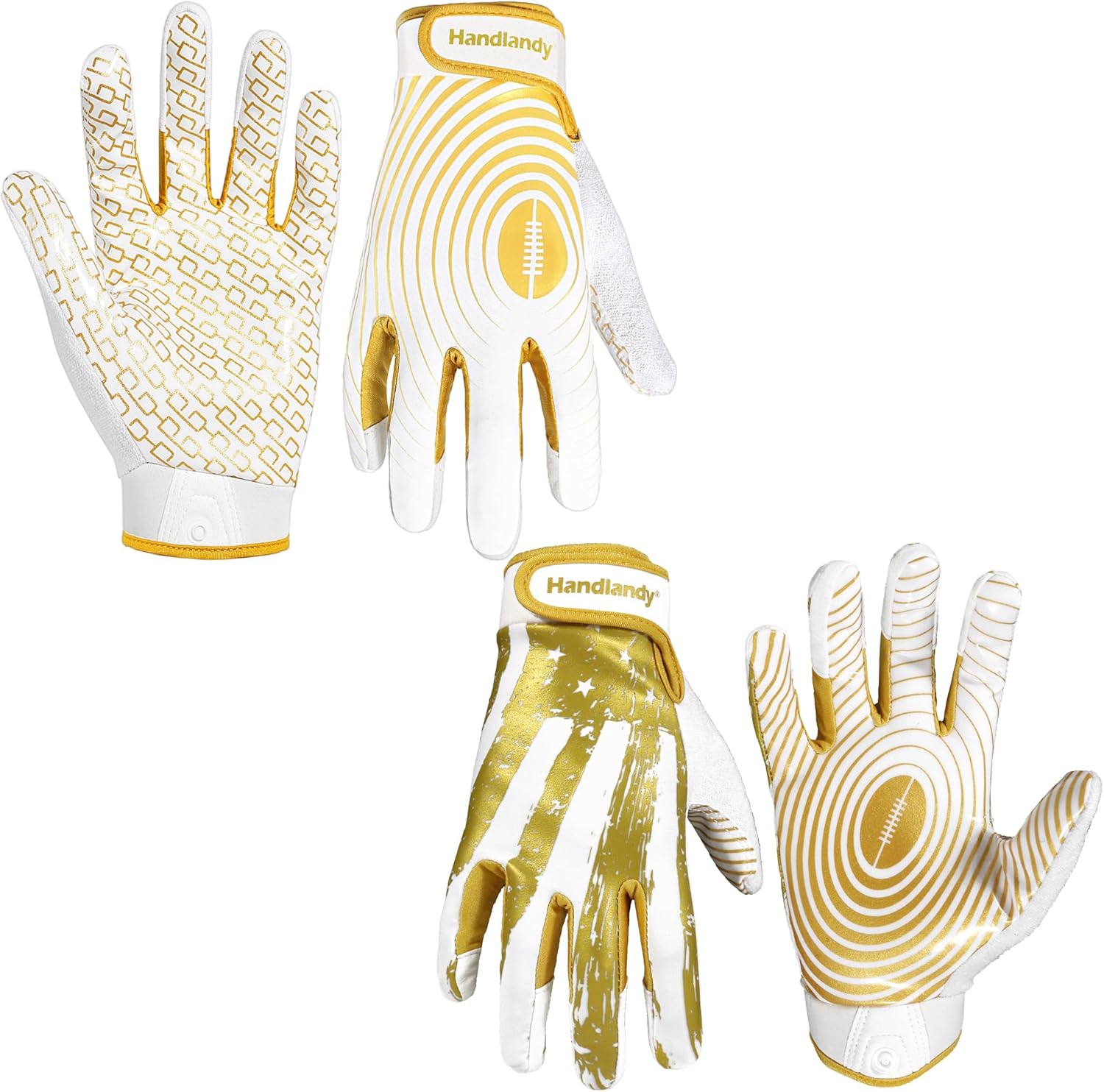 HANDLANDY Youth Football Gloves, Sticky Wide Receiver Gloves for Kids & Adults, 2 Pairs Bundle