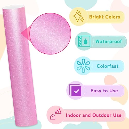 Miniatura 3 de GIRAFVINYL Viny permanente con purpurina rosa, vinilo rosa brillante de 12 pulgadas x 6 pies para manualidades, taza de bricolaje, decoración del