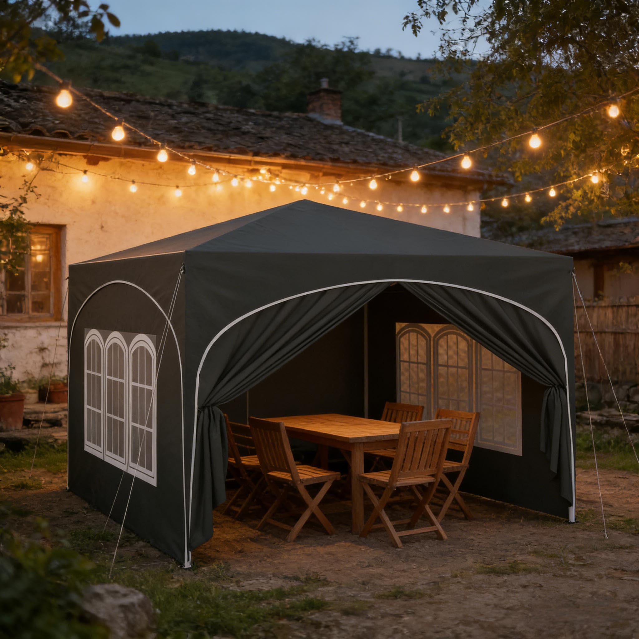 Pawilon 3 x 3 m Pop-up, wodoszczelny, UV50+, przenośny namiot imprezowy, ściany boczne, metalowa rama, Oxford 210D, szary