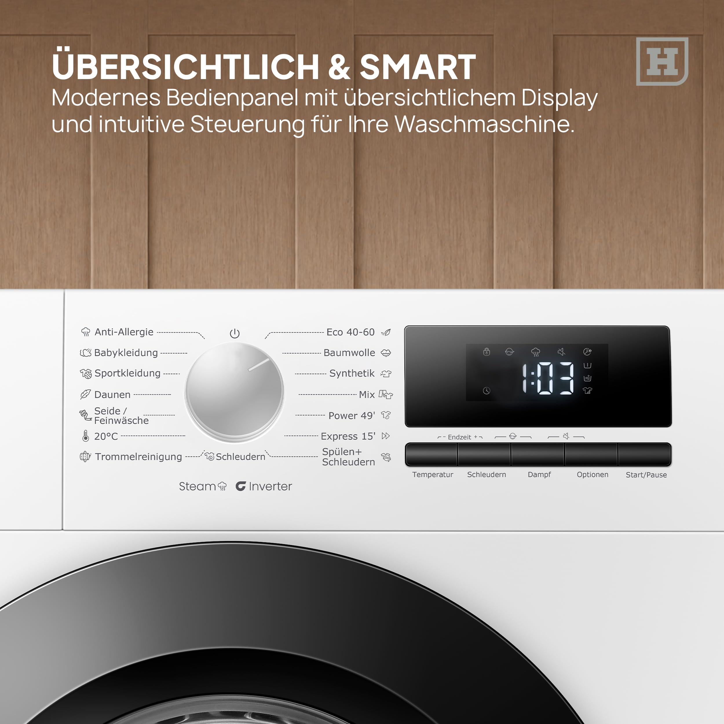HEINRICHS Waschmaschine mit Dampffunktion, 9kg, 1400 U/min, Inverter Motor, Energieklasse A, weiß