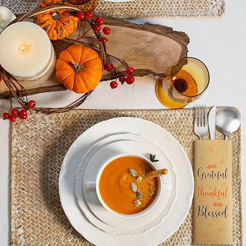 Miniatura 3 de Sliner 200 soportes para cubiertos de Acción de Gracias de papel kraft para cubiertos de Acción de Gracias, soportes para utensilios para bricolaje,