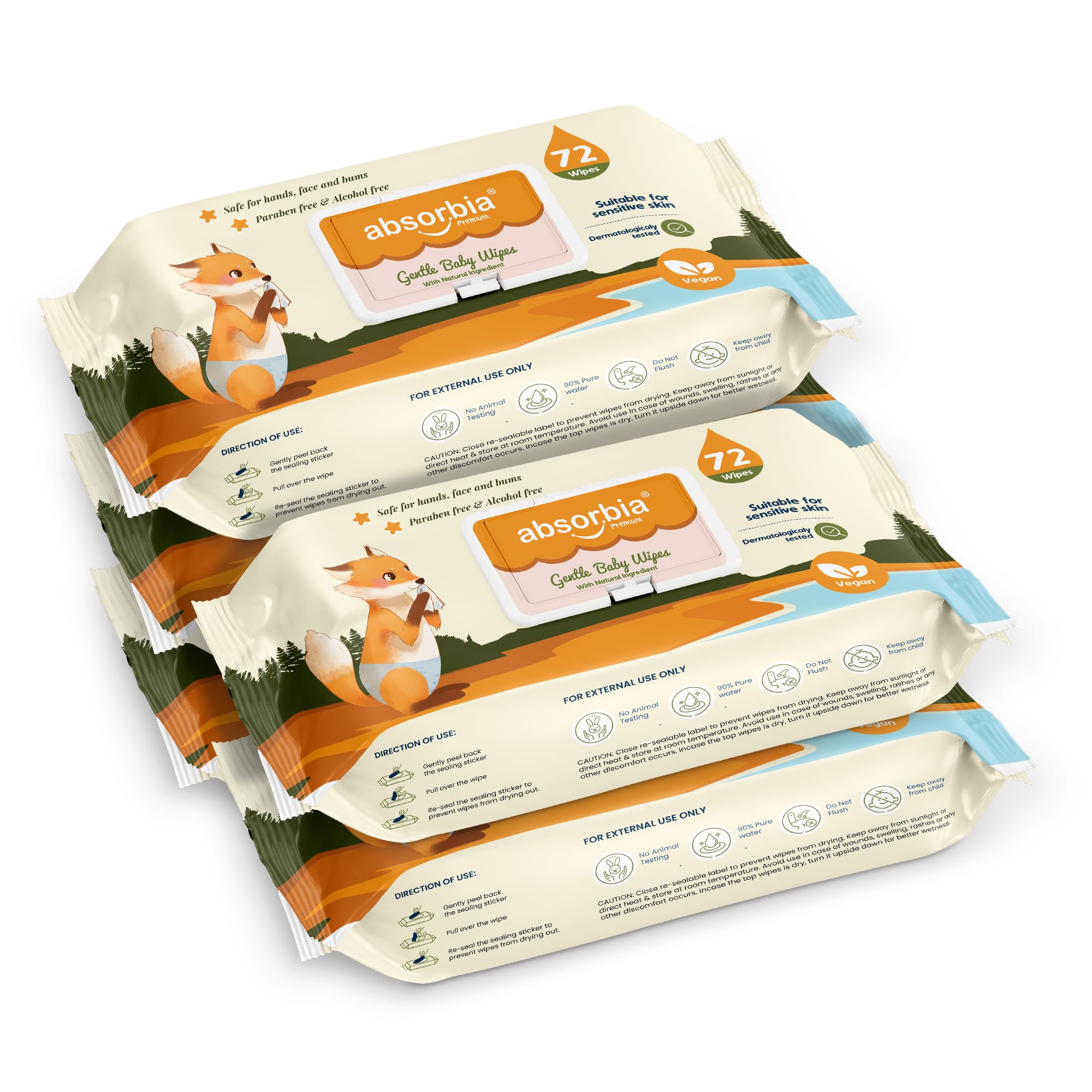 Absorbia Gentle Baby Wet Wipes (360s x Pack of 5 with Lid) | 90% Pure Water Based | Enriched in Aloe Vera & Vitamin E | Paraben & Alcohol Free | Safe for Face, Hands & Bums | Premium Hygiene Essential-image-11