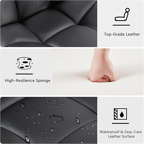 Miniatura 5 de VECELO Silla de escritorio suave, elegante asiento de tocador casual, sin brazos con cómodo soporte lumbar, piel sintética ajustable en altura,