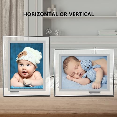 Miniatura 7 de Vienrose Juego de 6 portarretratos de 4 x 6, marcos de fotos de vidrio transparente con borde plateado, pantalla horizontal o vertical para mesa