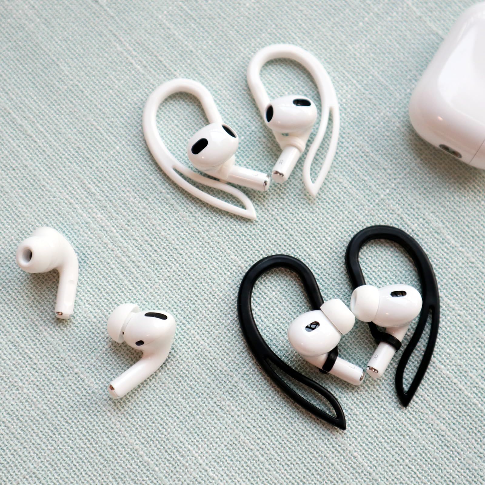 A-Focus Anti-Rutsch-Set für AirPods 4, 3., 2, 1, Pro 2. Ersatz, verstellbare Ohrbügel, ergonomisches Design, Silikonriemen, zusätzlicher Griff, Sport-Ohrstöpsel, Zubehör, Ohrstöpsel für AirPods Pro 2.