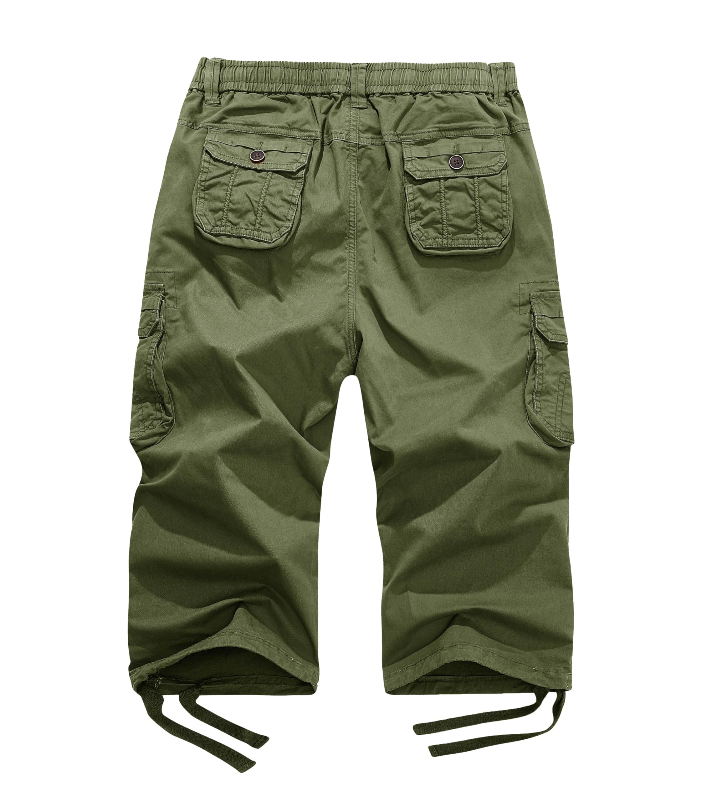 FOURSTEEDS Women's Mid Rise Cotton Capri Hiking Shorts Drawstring Multi Pocket Cargo Shorts Elastic Waist Cropped Cargo Pants Army Green 2XL