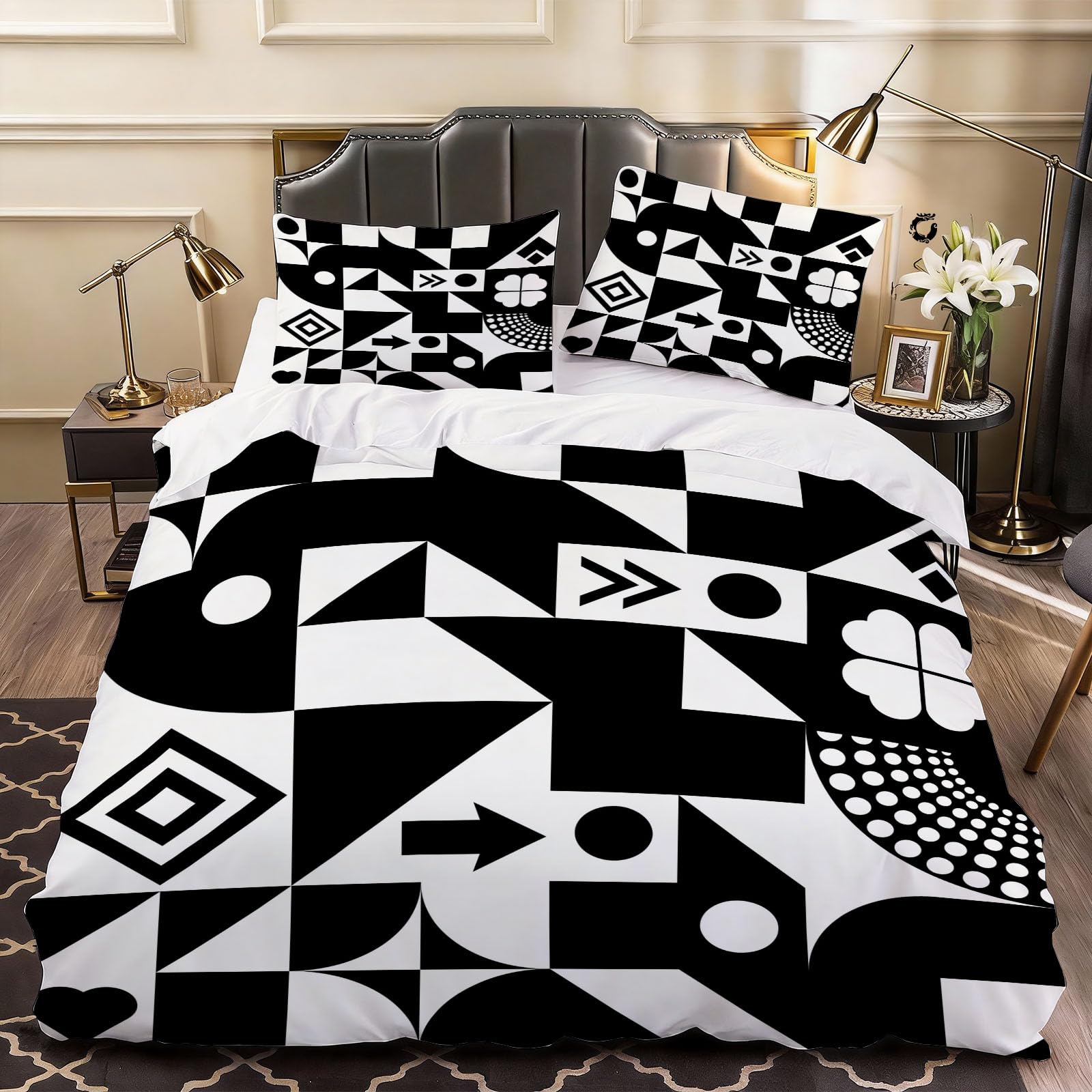 3D Geometric Creativity Duvet Cover Geometric Polygon Bedding Double Bed Set, Soft Microfiber Comforter Cover Printed with Zipper Closure Quilt Coverr 200x200 cm and 2 Pillowcases