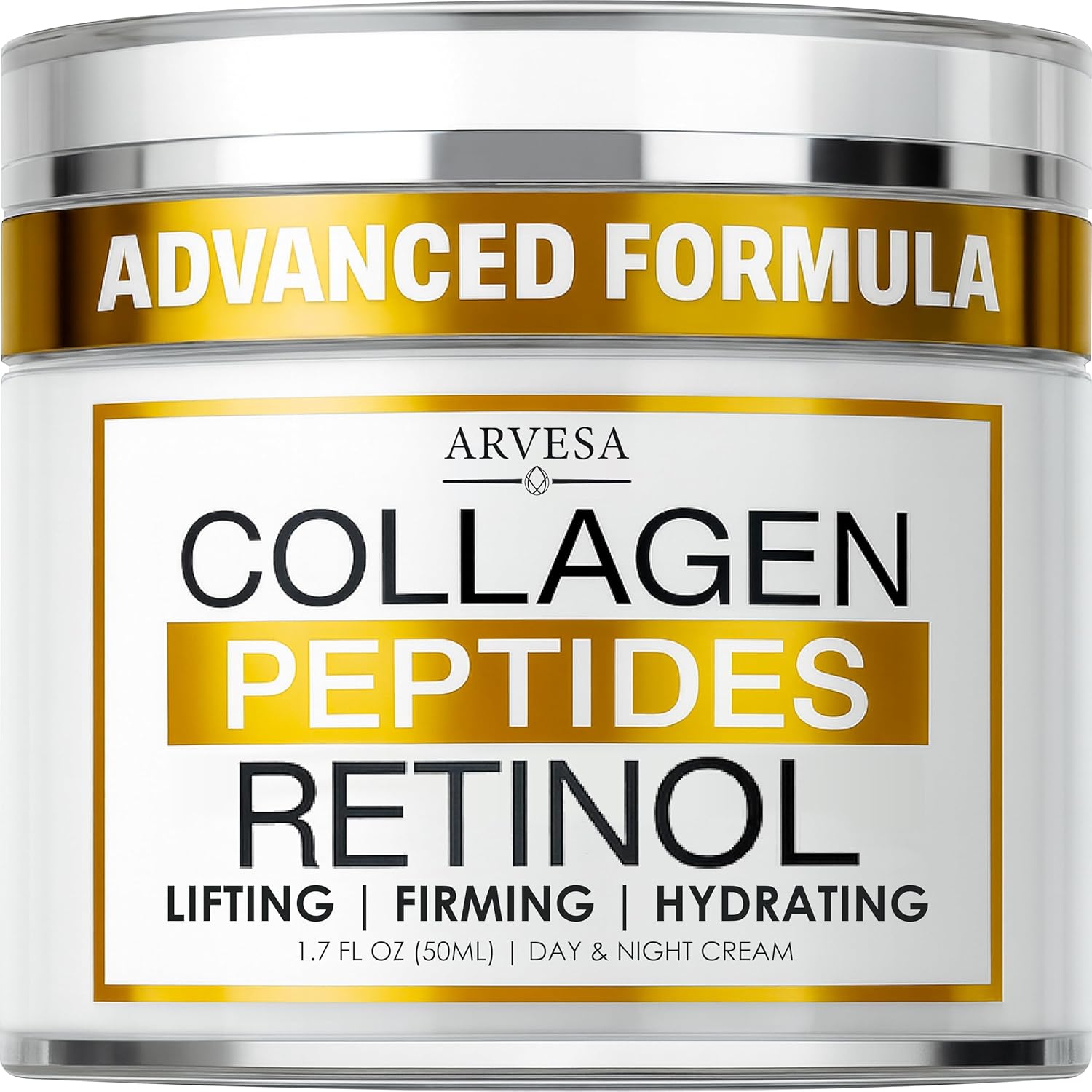 Retinol Cream for Face with Collagen, Peptides – Anti Aging Wrinkle Cream for Women and Men – Day-Night Facial Moisturizer with Hyaluronic Acid – Tightening and Skin Firming – Neck & Décolleté