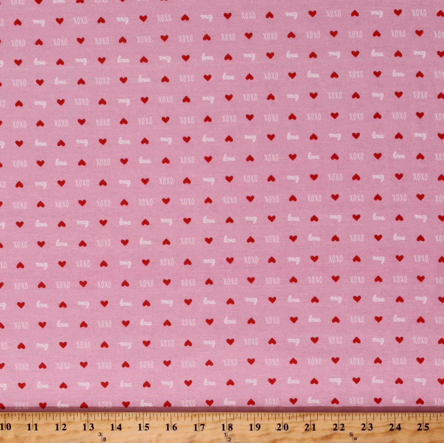 Cotton Love Hugs and Kisses XOXO Valentines Hearts Pink Cotton Fabric Print by The Yard (D379.43)