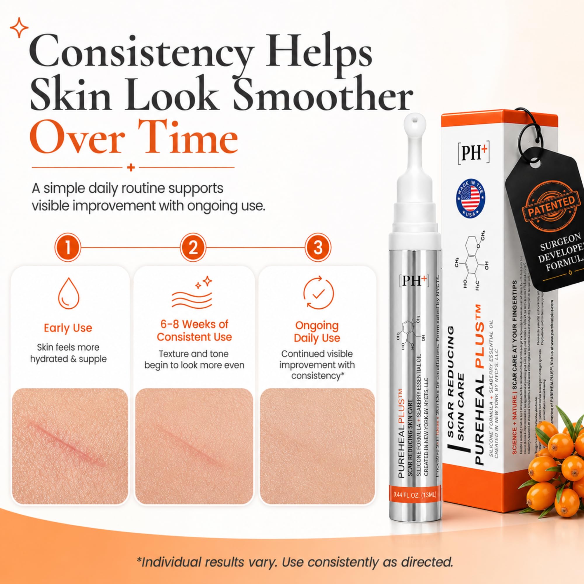 Patented Silicone Gel for Scars, Surgery, Burns & Acne 13g - Surgeon-Developed Scar Removal Cream for Surgical Scars, Old & New Scars, C-Section, Keloids, Stretch Marks, Made in USA — Amazon image 5