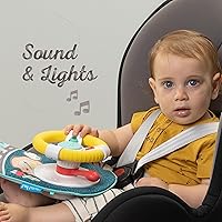 Vista 4 de Juguetes de asiento de automóvil para bebés con espejo, juguetes de asiento de automóvil, volante con luces musicales y sonidos de conducción