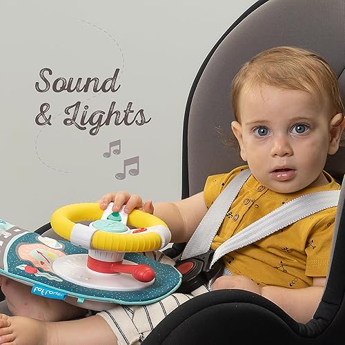 Miniatura 4 de Juguetes de asiento de automóvil para bebés con espejo, juguetes de asiento de automóvil, volante con luces musicales y sonidos de conducción