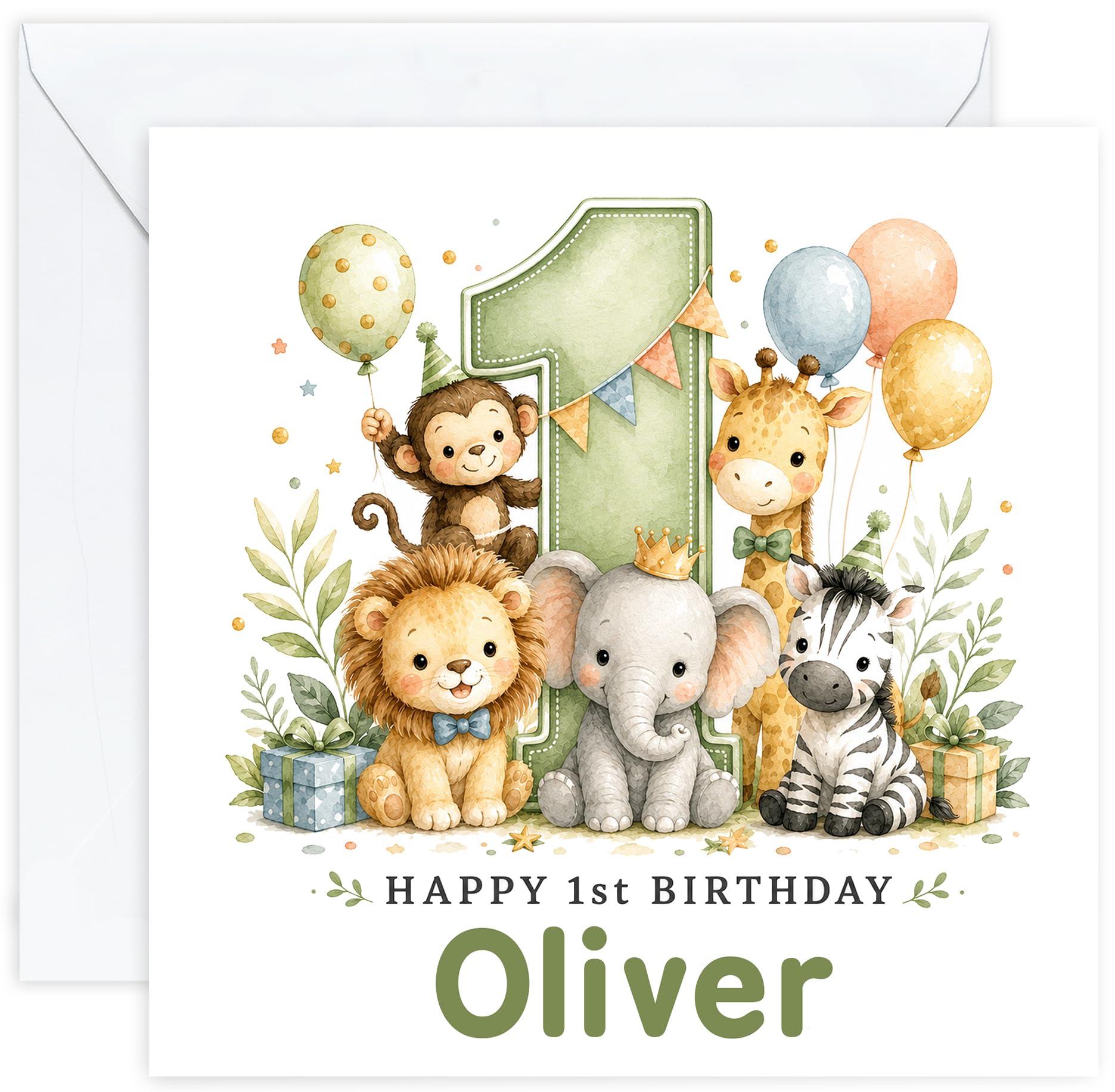 Personalised 1st Birthday Card for Boy | First Birthday Card with Name | Son Grandson Nephew or Godson | Design 01