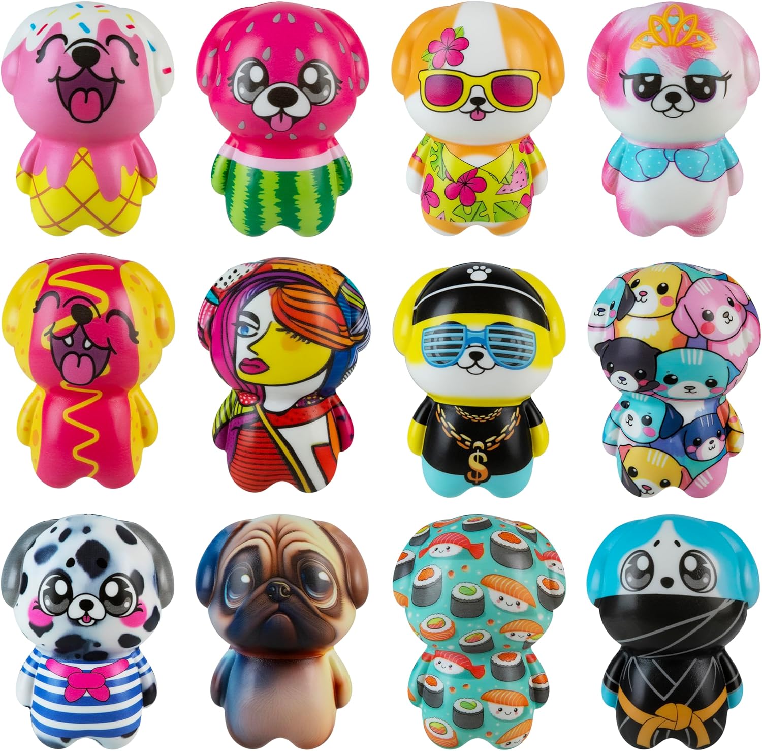 ORB Lucky Puppy Blind Box Jumbo Squishies Assorted 3 Pack - Collectible Series 1 - Extra Soft, Slow Rising, Kawaii Foam Dog Squishy Toys - Cute, Uniquely Designed Fidget Squishies for Kids and Adults