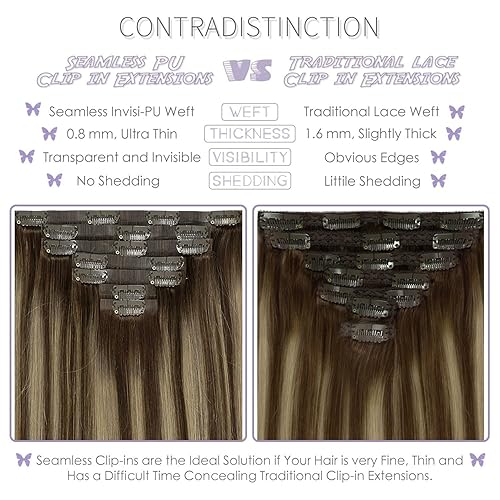 Vista 346 de Lacer Extensiones de cabello humano con clip, de doble trama, cabello brasileño de cabeza completa, color negro azabache, extensiones de cabello