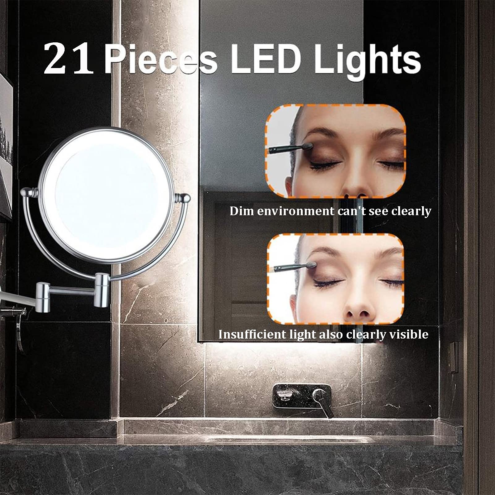 Specchio Trucco da Parete con Luci, Specchio Cosmetico Illuminato a LED,Specchio Cosmetico Ingranditore,con Ingrandimento 3X/1X,Perfetto Come Regalo per Donna e Ragazza,Rose Gold