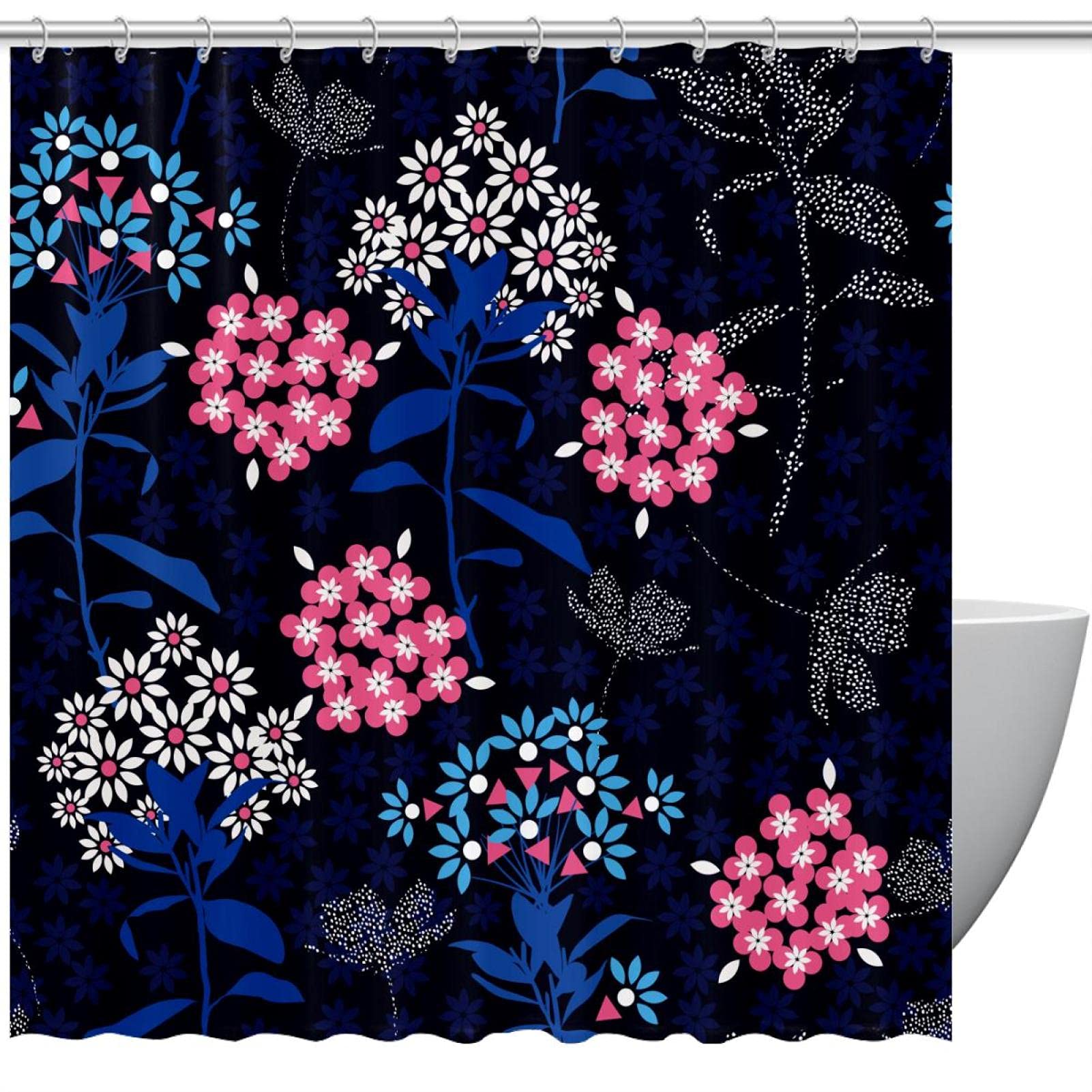 Rideau de douche avec crochets de 183 cm et design floral abstrait coloré anti-projections