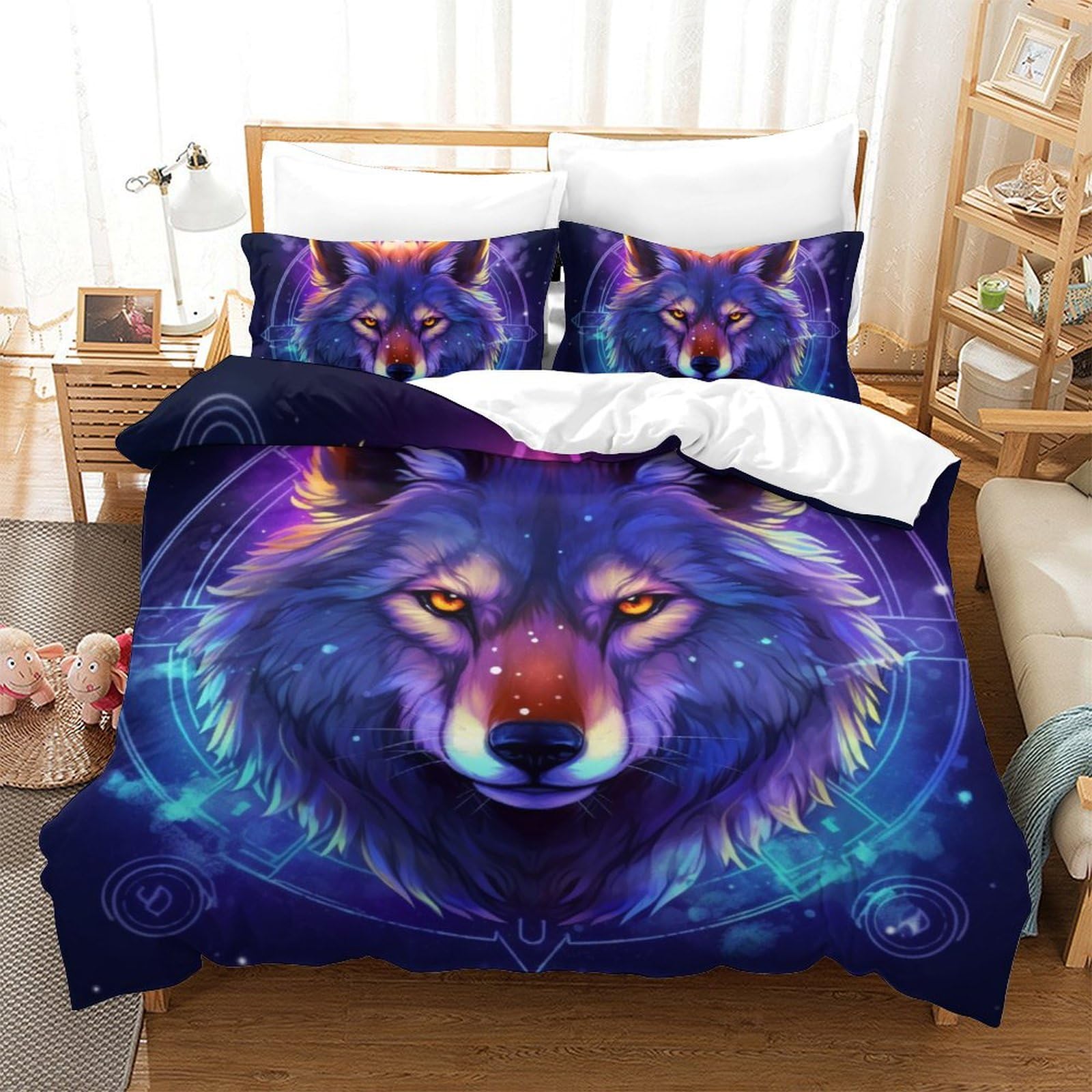 Housse de couette loup 200x200cm en microfibre douce avec 2 taies d'oreiller