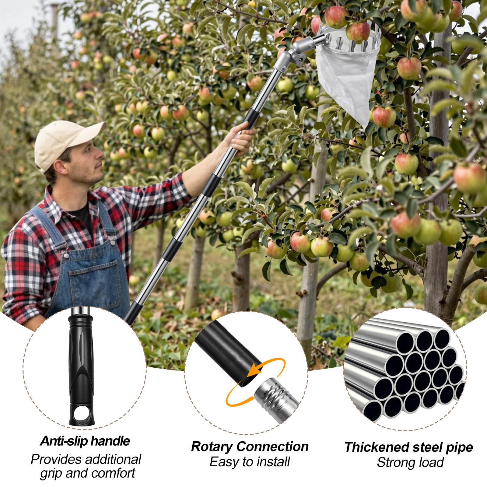 YADODO Obstpflücker mit Teleskopstiel Apfelpflücker 4.4m Obstpflücker für Kirschen Kirschenpflücker mit Teleskopstiel Kirschpflücker mit Teleskopstiel Zitrus Birnen Kirschen Pflücker Pflaumenpflücker
