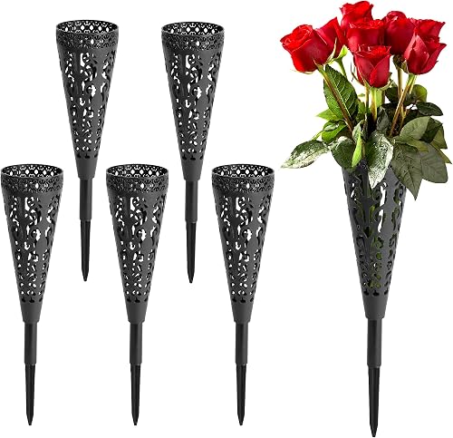 12" 6pcs Grave Vase, Memorial Floral Vase-Cemetery Grave Cone Flower Holder | Cemetary Vase with Spike for Grave Decorations,Grave Lawn Memorial