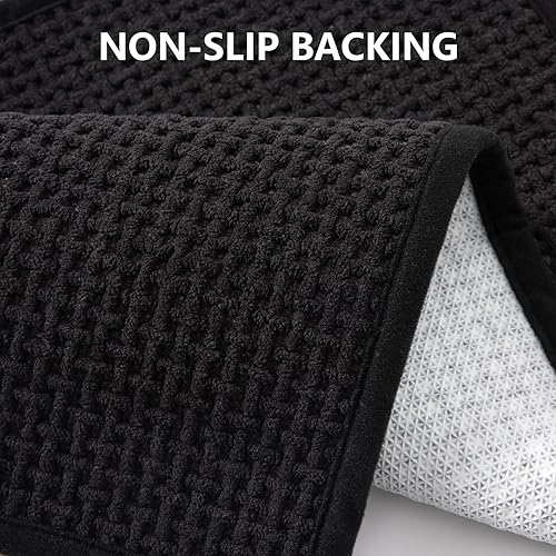 Miniatura 4 de Alfombras de baño antideslizantes, lavables, súper absorbentes, delgadas, para pequeñas alfombras de baño de pelo bajo de secado rápido (negro, 24 x
