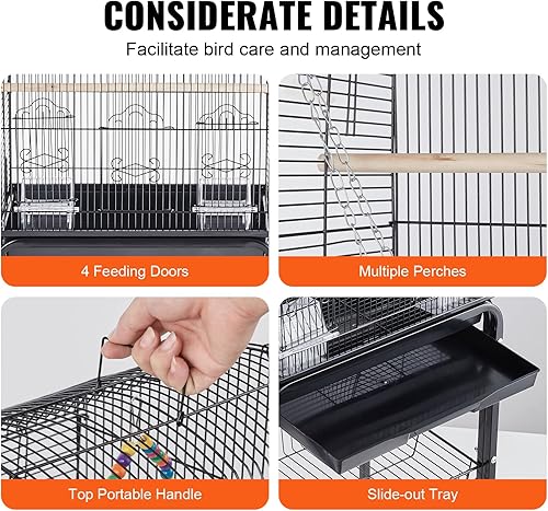 Miniatura 6 de Jaula de pájaros de vuelo de 60 pulgadas, jaulas de periquito grandes de metal para cacatúas, loros, periquitos, canarios, jaula para pájaros