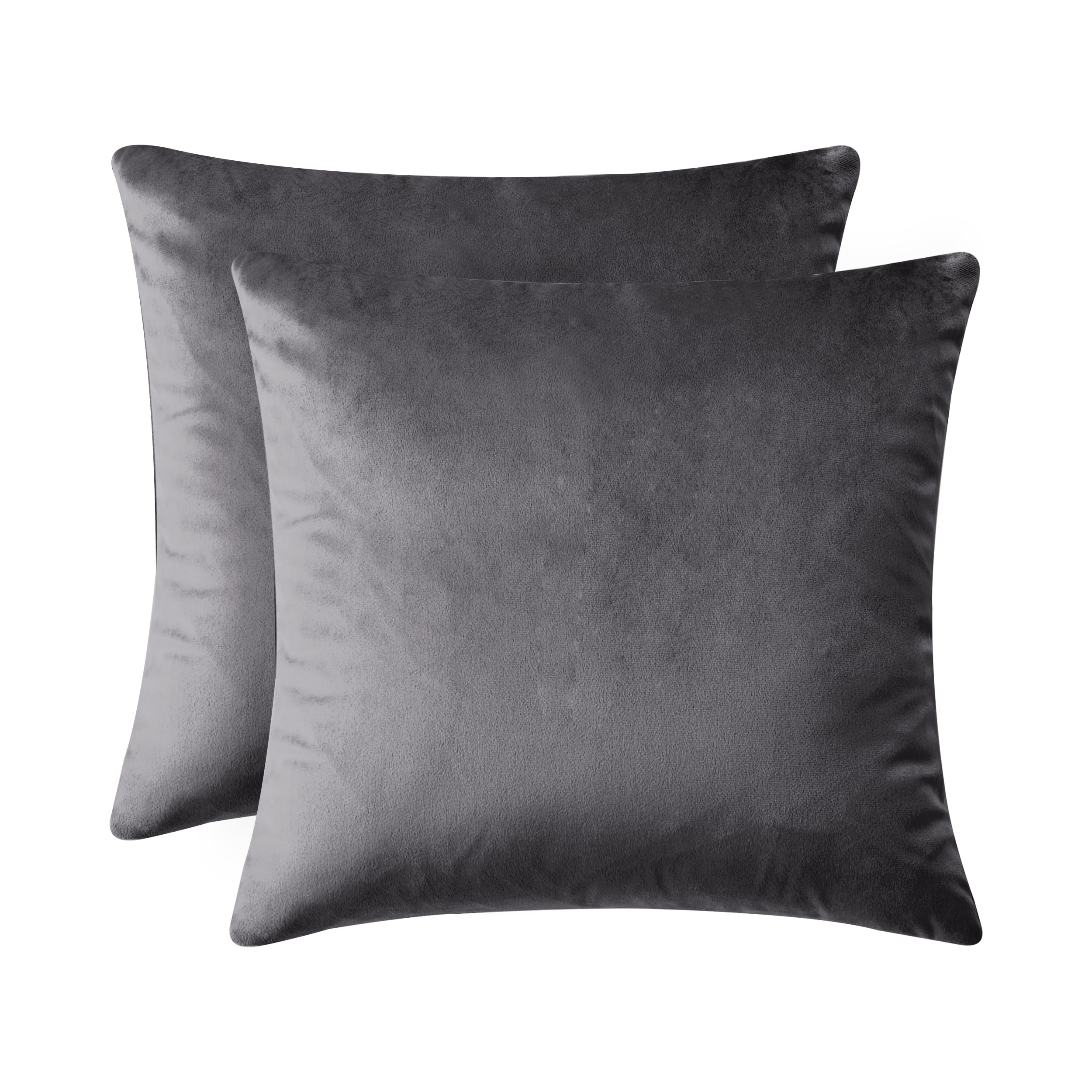 Oxford Homeware Charcoal Velvet Cushion Covers 45Cm X 45Cm (Pack Of 2) Cushions With Covers Included – Decorative Cushions For Living Room Sofa Bedroom With Invisible Zipper,18 X 18 Inches