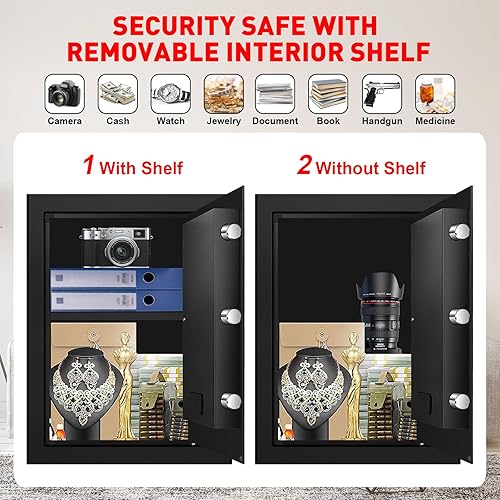 Miniatura 4 de AltiKeep Caja de seguridad de 2.0 pies cúbicos con sensor de luz, teclado digital electrónico, caja de seguridad personal, construcción de acero,